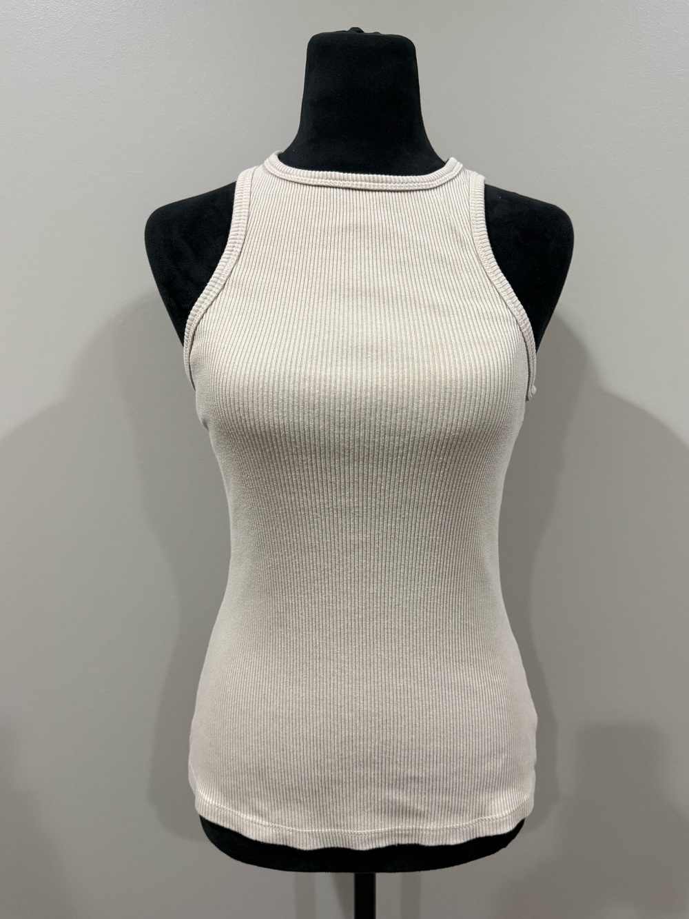 AGOLDE Ribbed High Neck Tank Top in Begie - Size Small